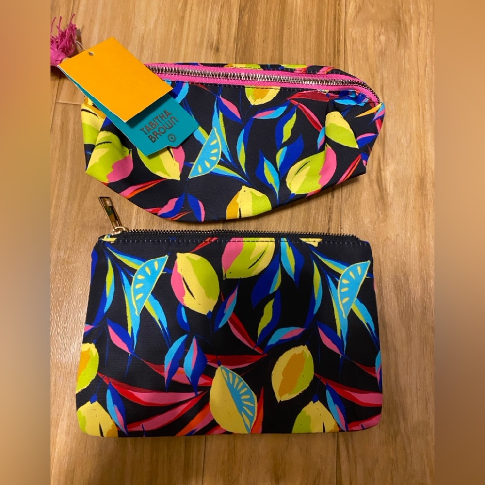 Tabitha Brown Colorful Lemon Print Women's Bag Set; Pencil Pouch and Makeup Bag